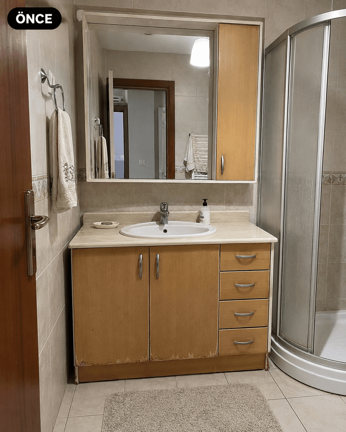 Mersin banyo dolabi yenileme oncesi - eski ve yipranmis banyo dolabi